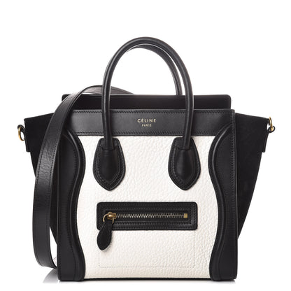 Celine Bullhide Calfskin Nubuck Bi-Color Nano Luggage Black White 1 of 11
