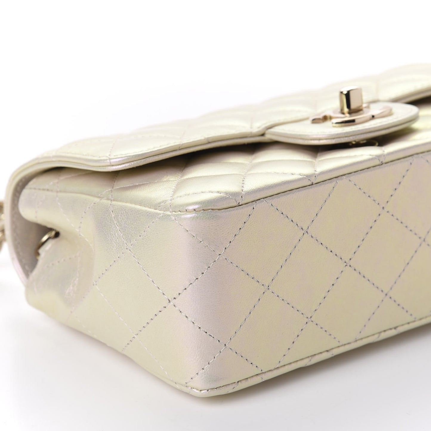 Iridescent Lambskin Quilted Mini Rectangular Flap Ivory