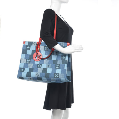 Louis Vuitton Denim Damier Monogram Onthego Blue Rouge 2 of 10