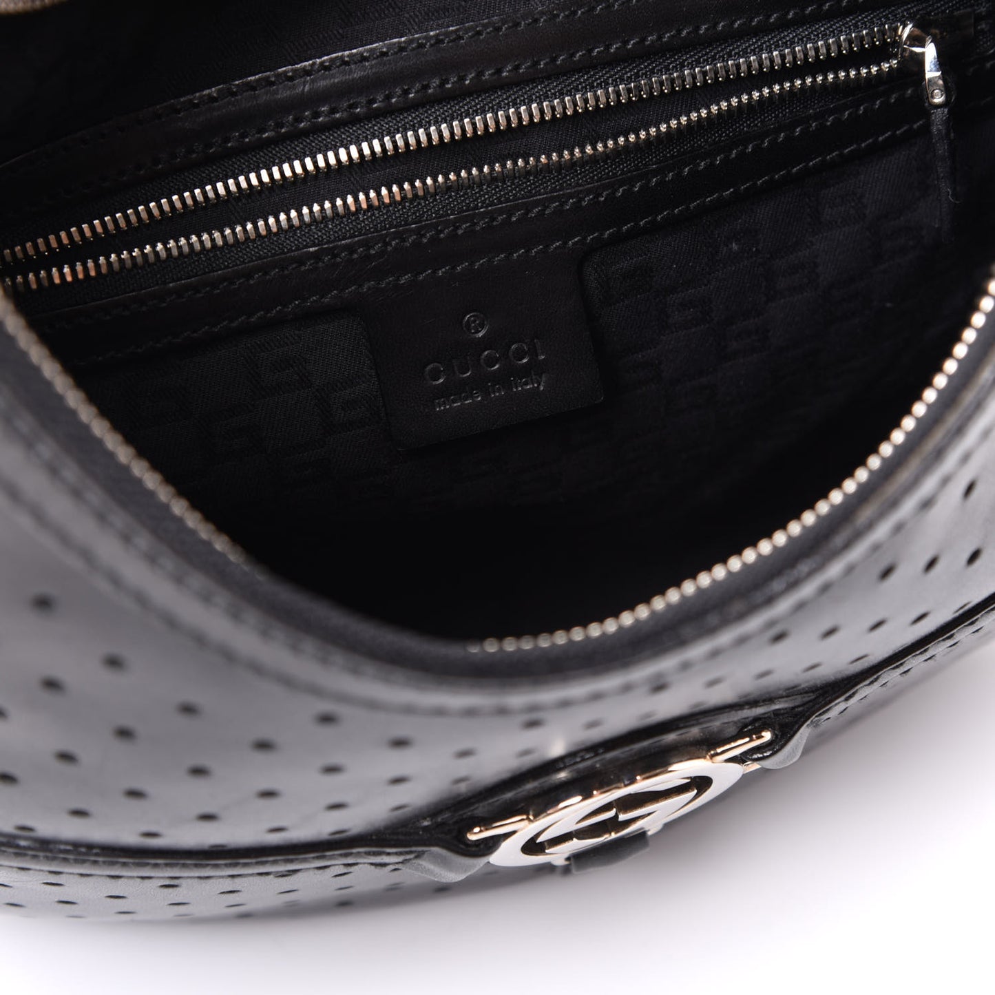 Perforated Calfskin Reins Hobo Black