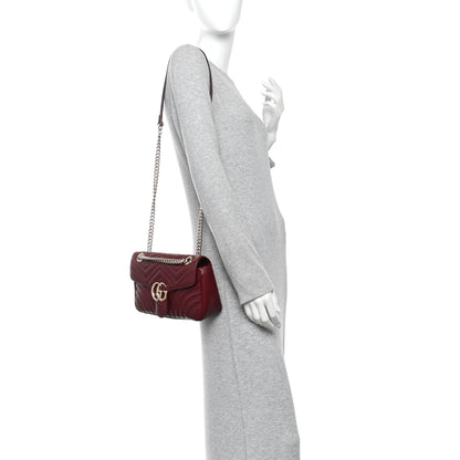 Gucci Calfskin Matelasse Small GG Marmont Shoulder Bag Rosso Ancora Red 2 of 10