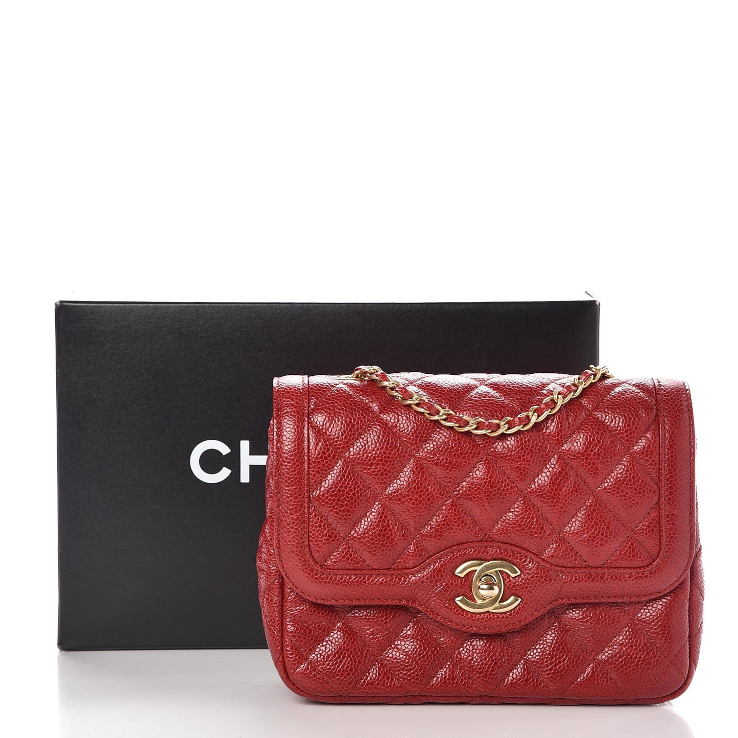 Crumpled Grained Calfskin Flap Red