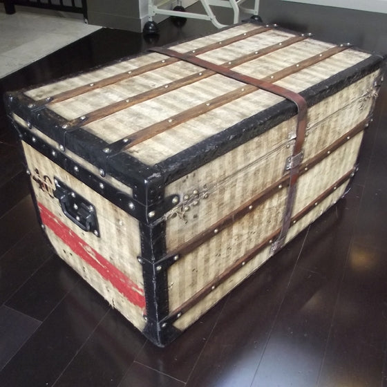 Antique Striped Steamer Trunk