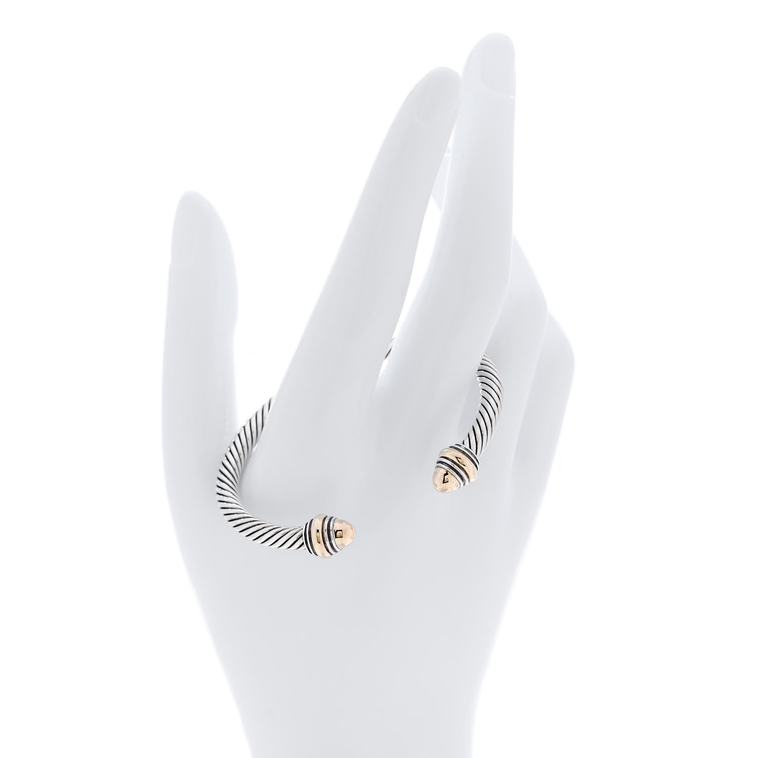 David Yurman Sterling S.ilver 14K Yellow Gold 5mm Cable Classics Dome Bracelet 2 of 6