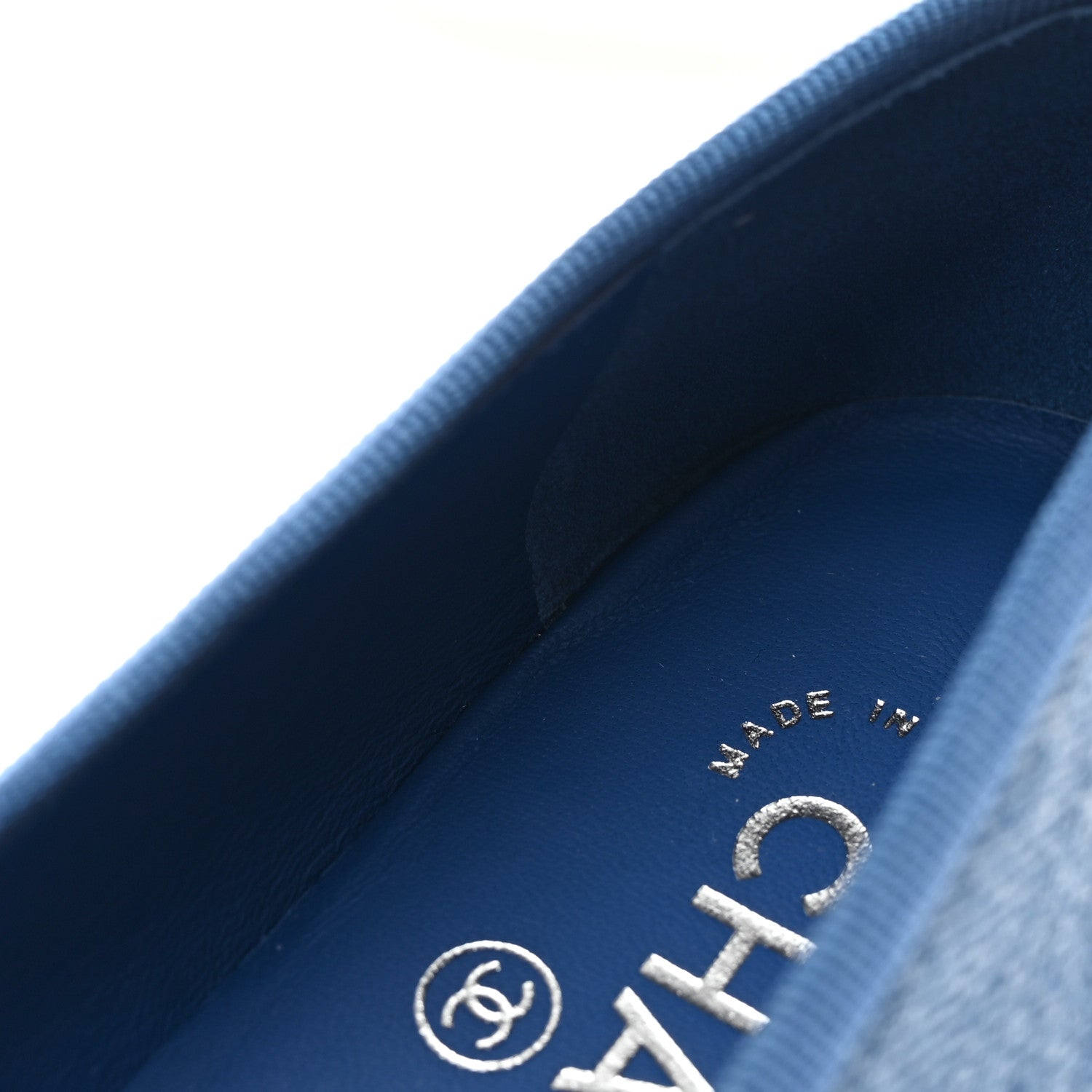 Chanel Denim Printed CC Cap Toe Ballerina Flats 37 Light Blue White 10 of 13