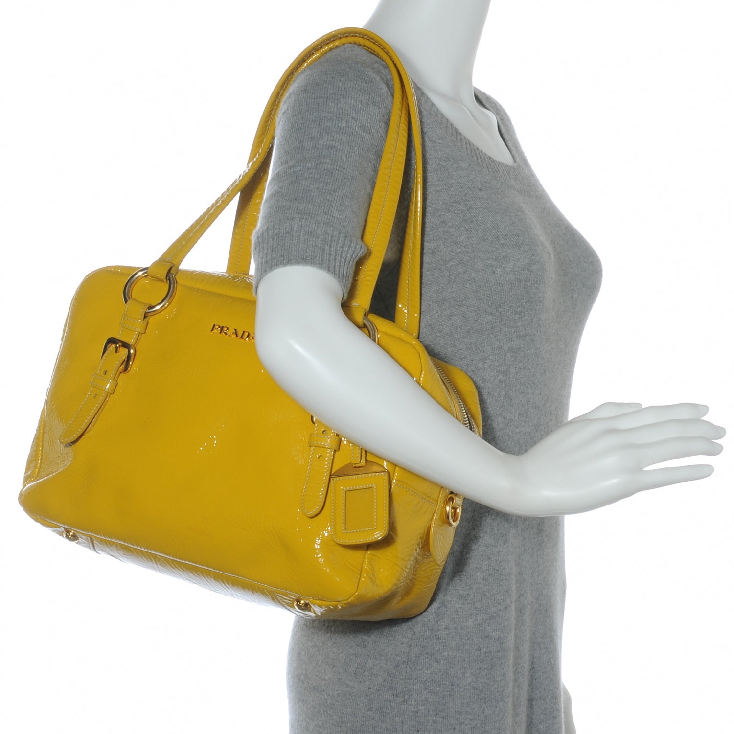 Prada Vernice Zippers Shoulder Bag Soleil 2 of 9