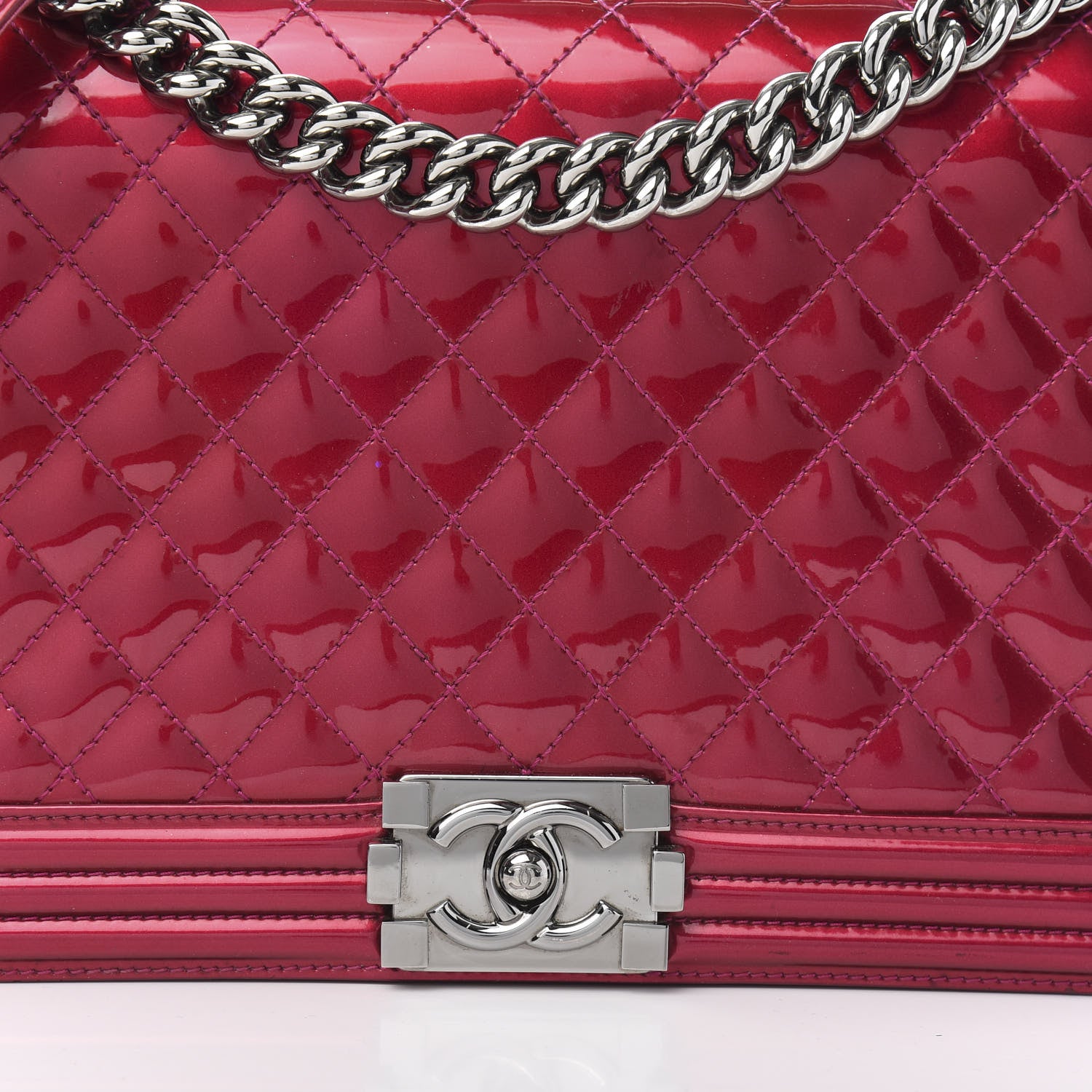 Chanel Metallic Patent Quilted New Medium Boy Flap Fuchsia 12 of 12