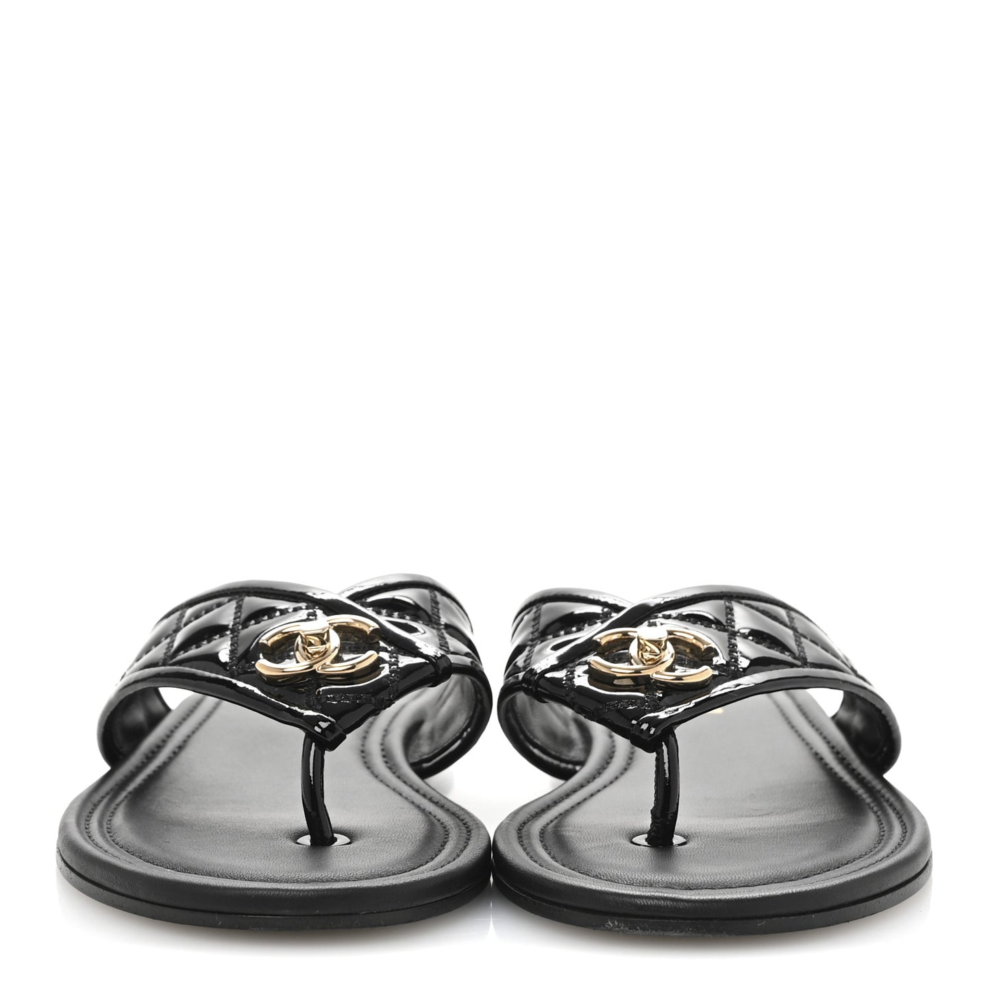 Patent Quilted CC Sandals 37.5 Black