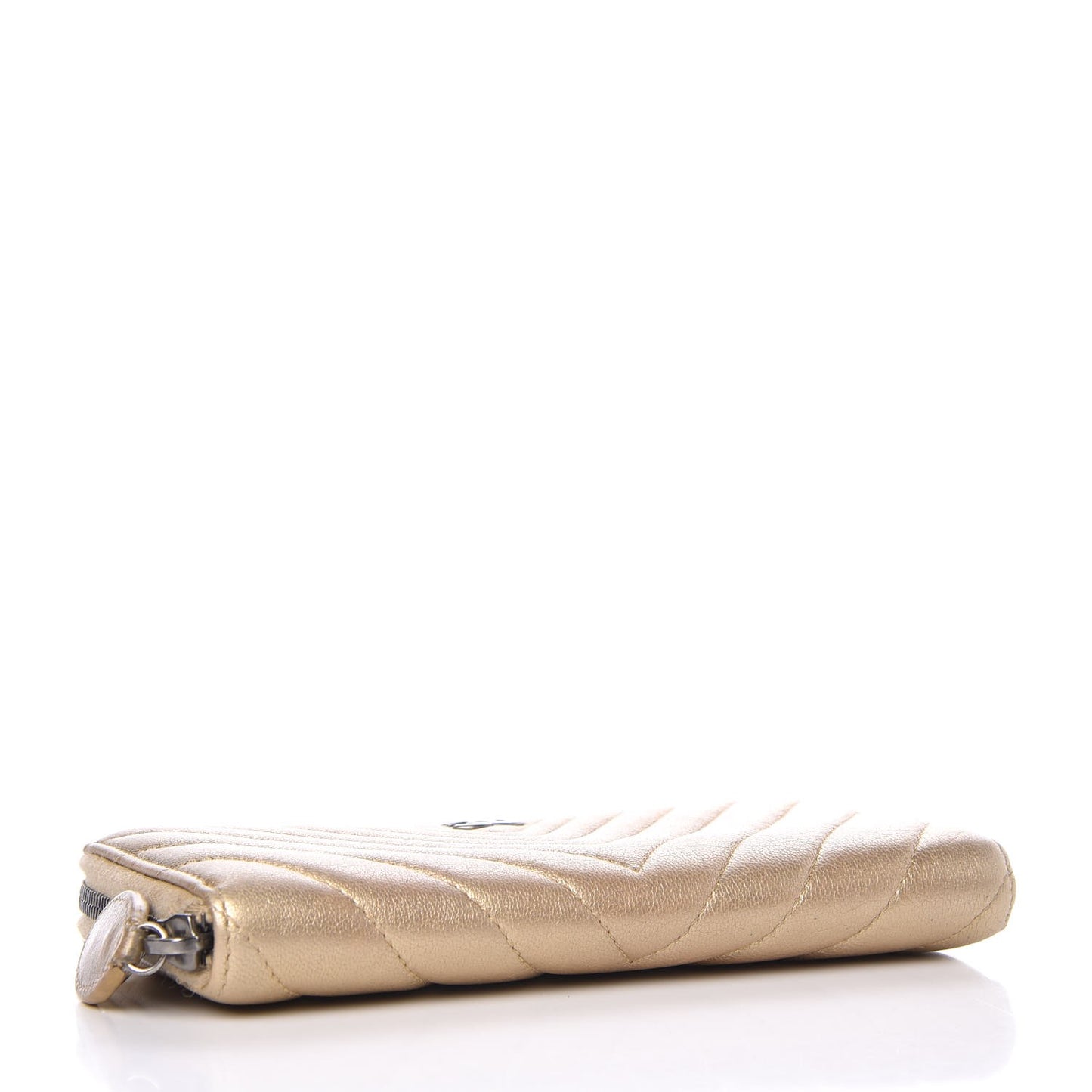 Metallic Calfskin Chevron Quilted Small Zip Around Wallet Gold