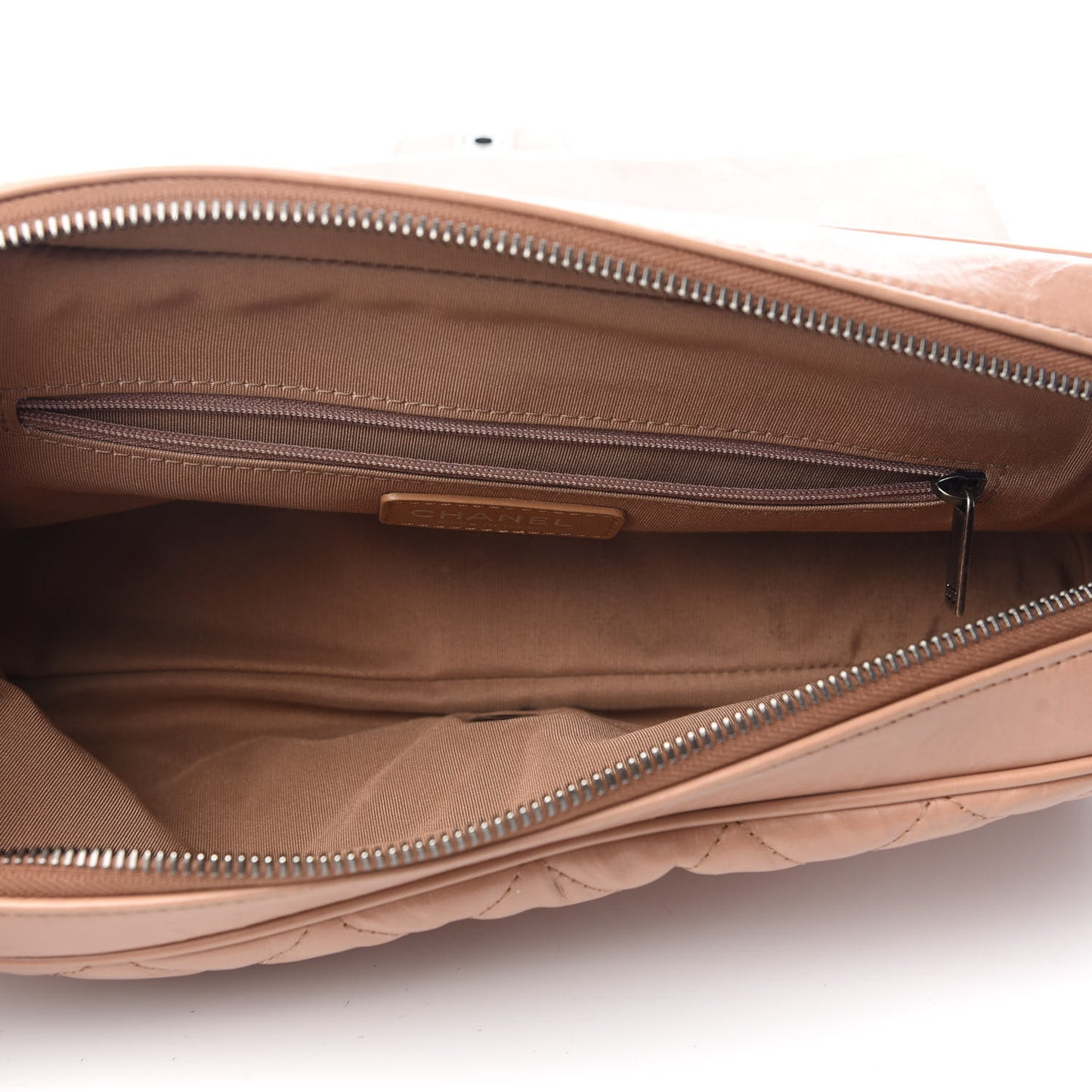 Aged Calfskin Quilted Medium Chain Detail Flap Light Brown