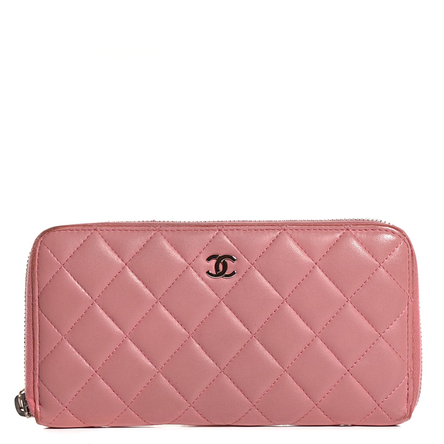 Lambskin Quilted Zip Around Wallet Pink