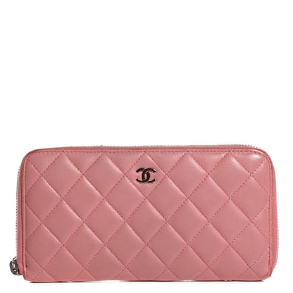 Chanel Lambskin Quilted Zip Around Wallet Pink 1 of 7