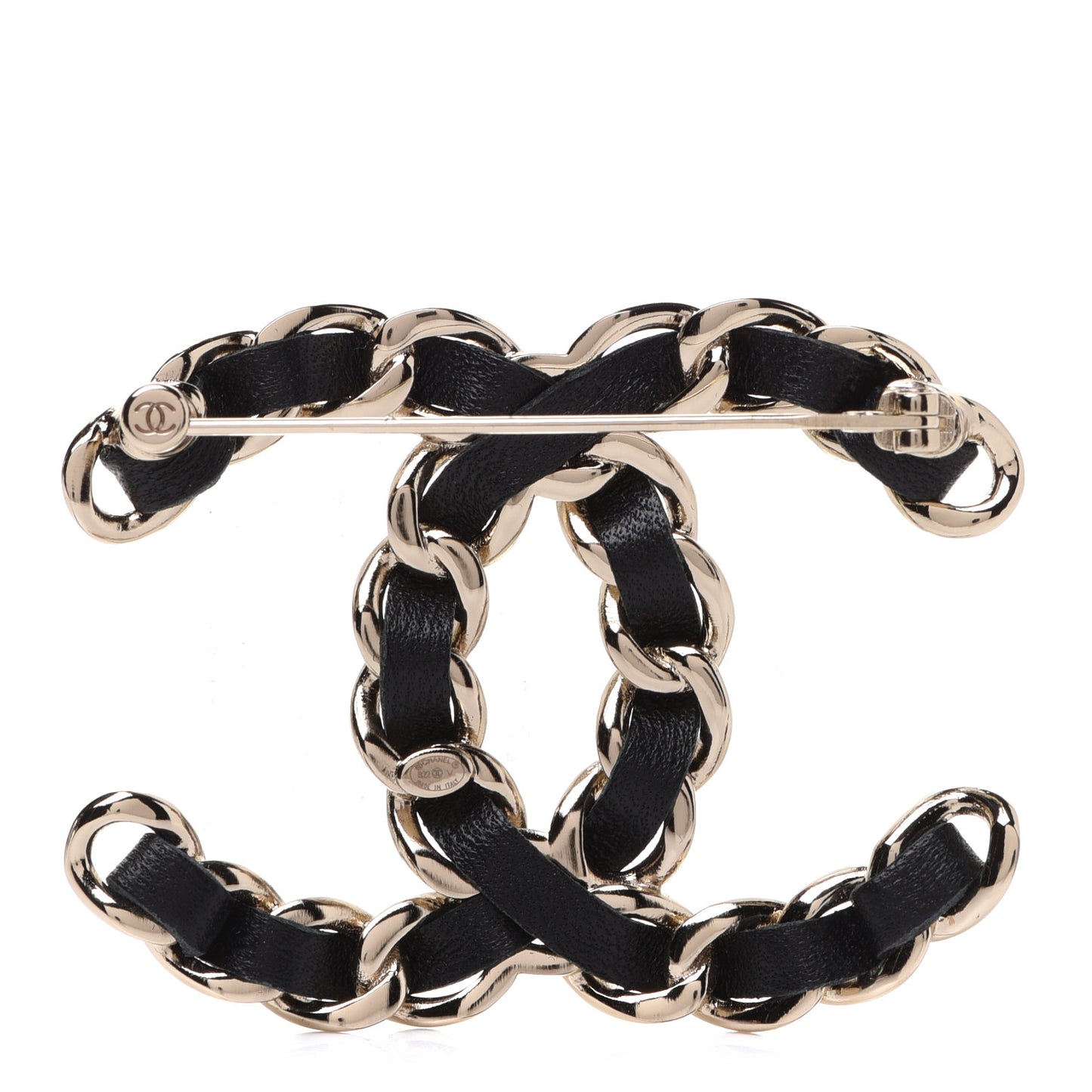Lambskin Chain CC Brooch Black Gold