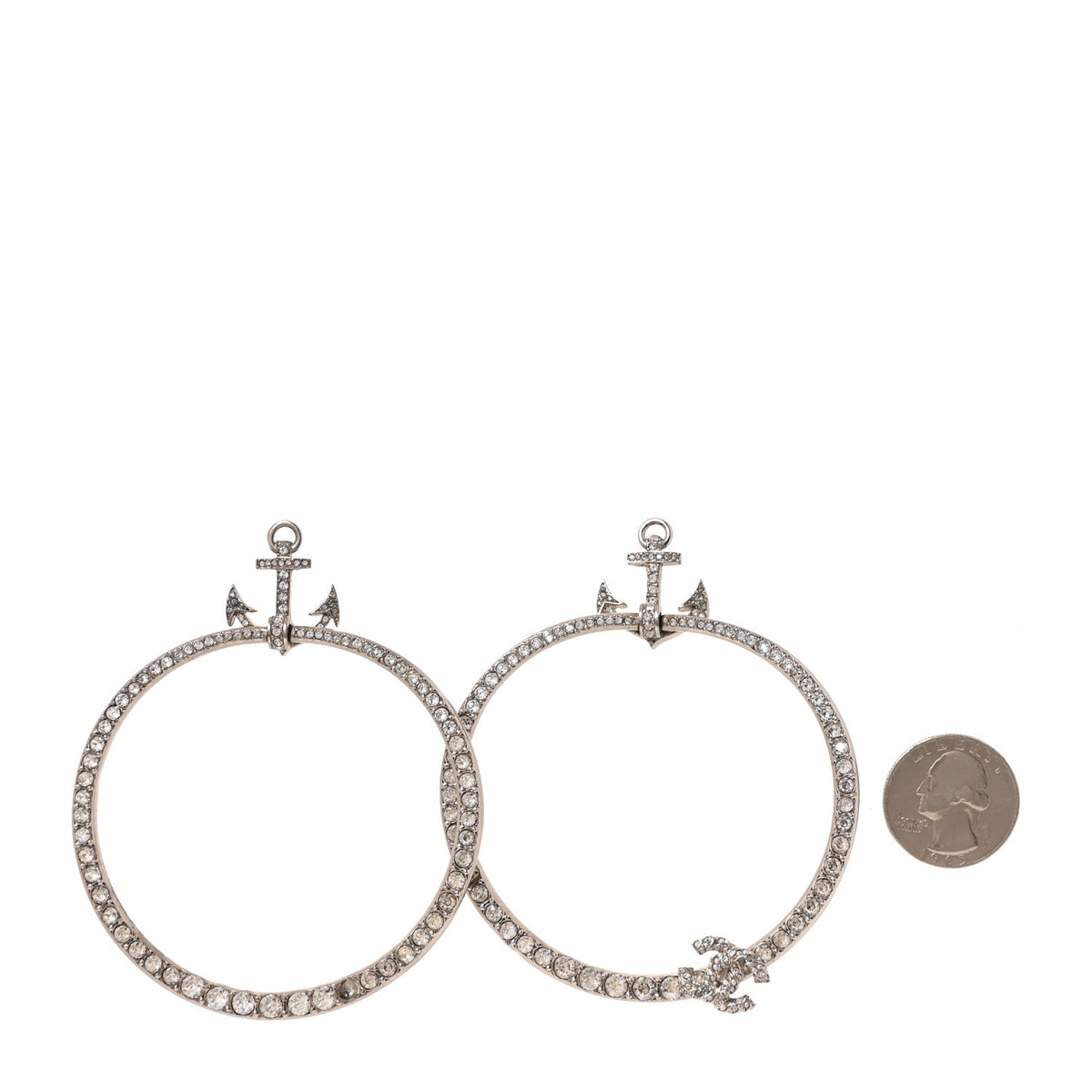 Crystal Anchor CC Hoop Earrings Silver