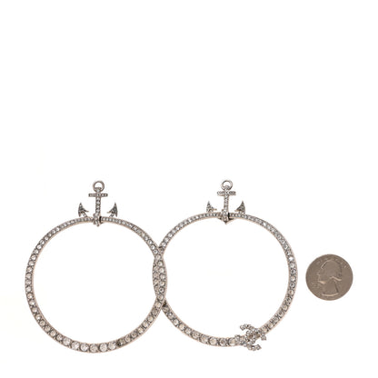 Chanel Crystal Anchor CC Hoop Earrings Silver 2 of 5
