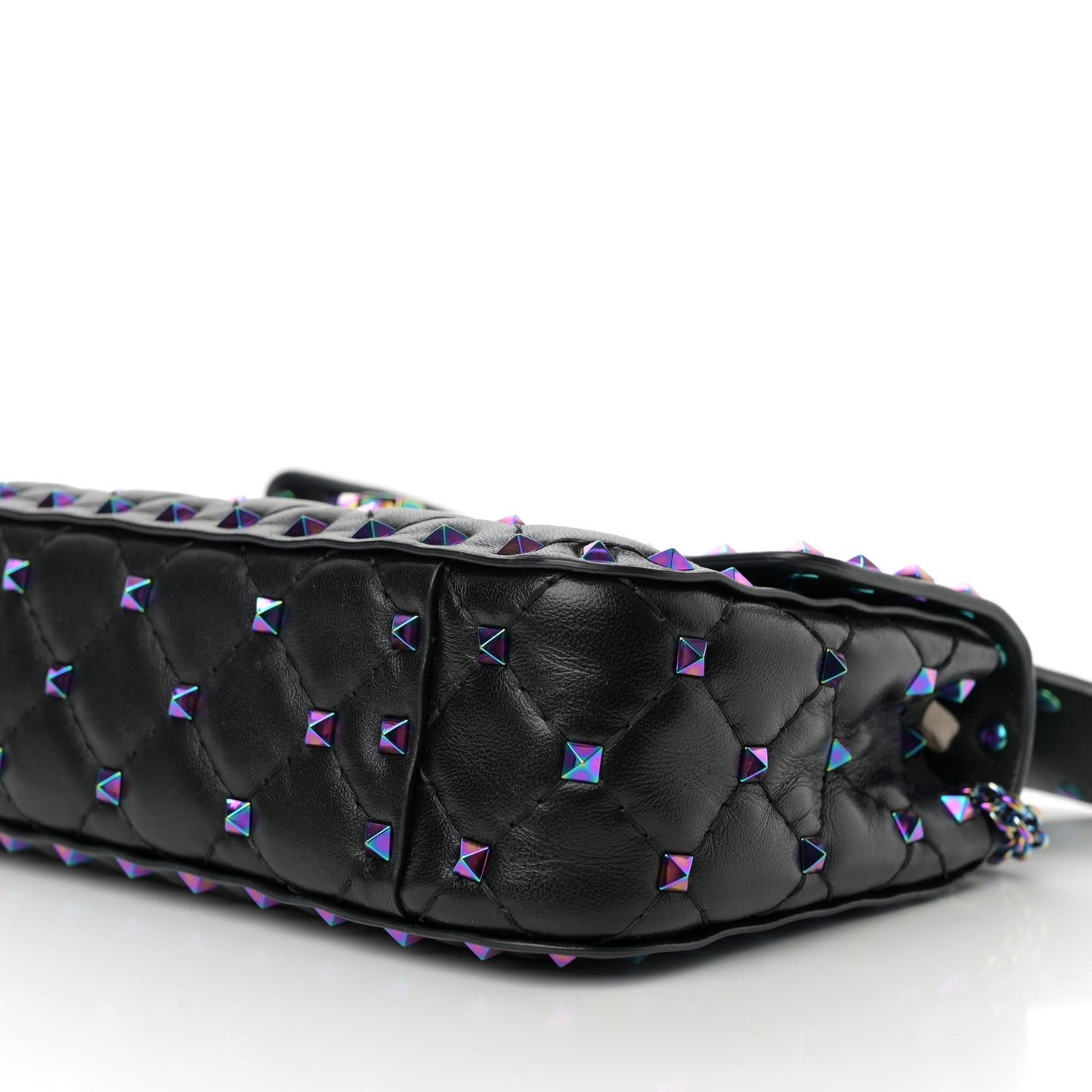 Lambskin Oil Slick Small Rockstud Spike Shoulder Bag Black