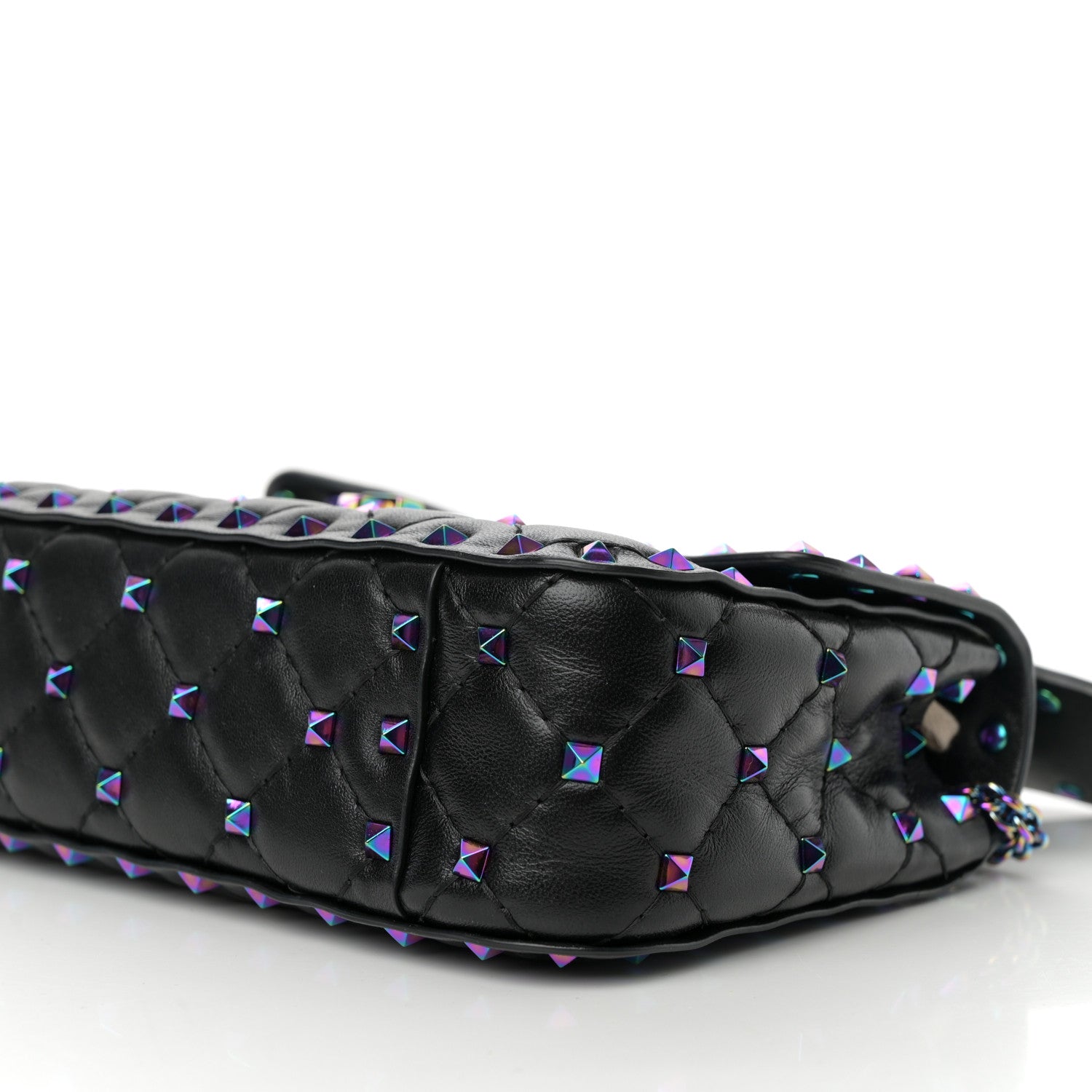 Valentino Garavani Lambskin Oil Slick Small Rockstud Spike Shoulder Bag Black 9 of 13