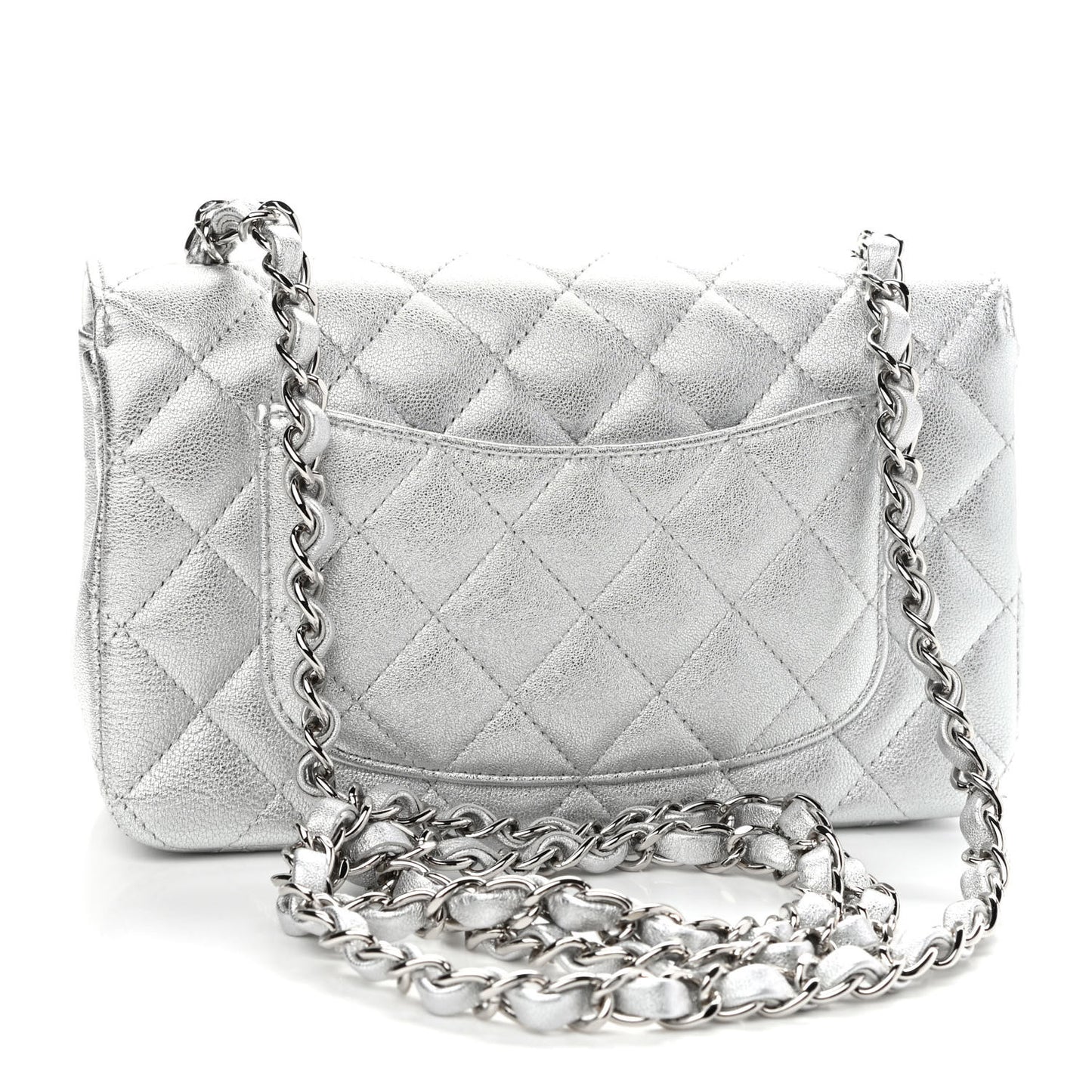 Metallic Lambskin Quilted Mini Rectangular Flap Silver