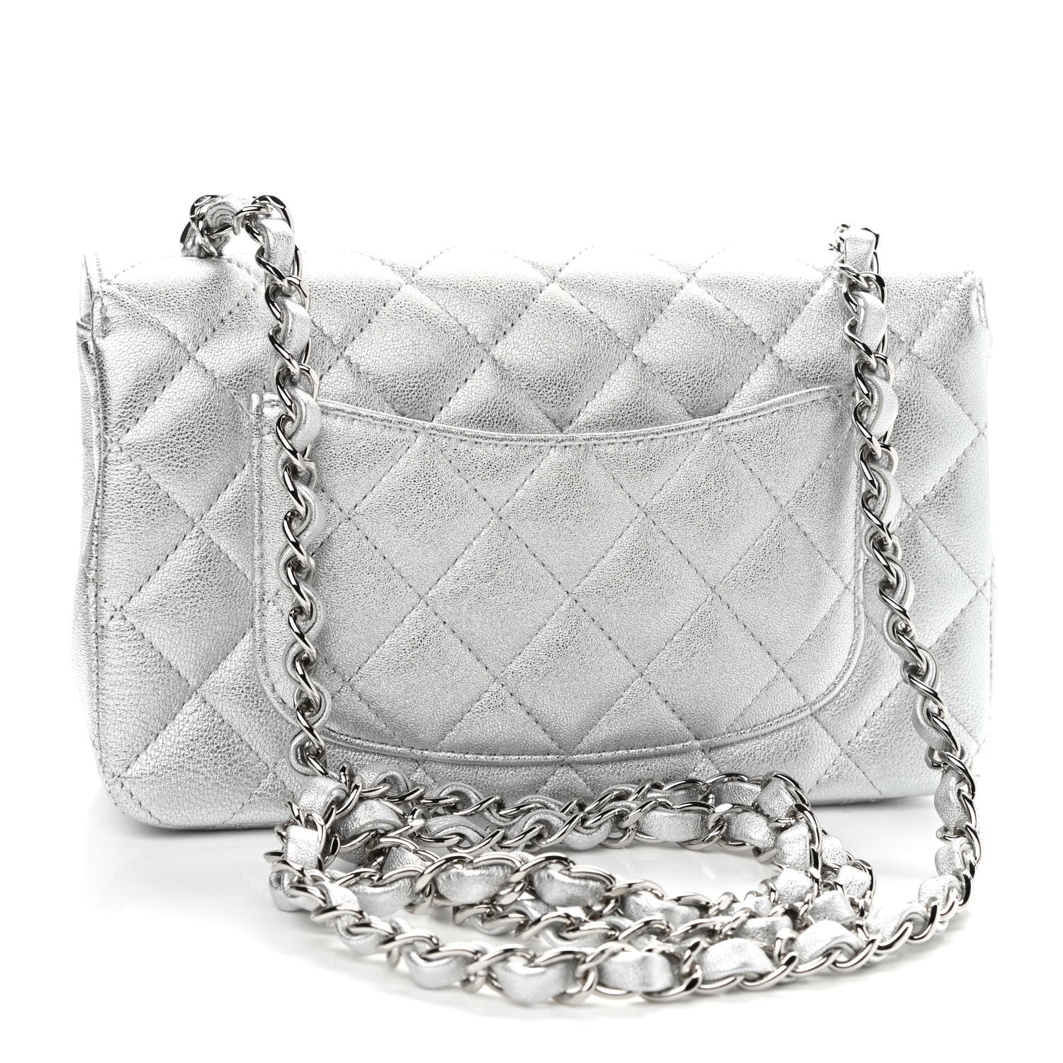 Chanel Metallic Lambskin Quilted Mini Rectangular Flap Silver 3 of 9