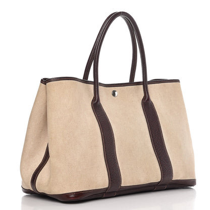 Hermes Buffle Skipper Toile Garden Party 36 MM Tote Marron Fonce 3 of 15