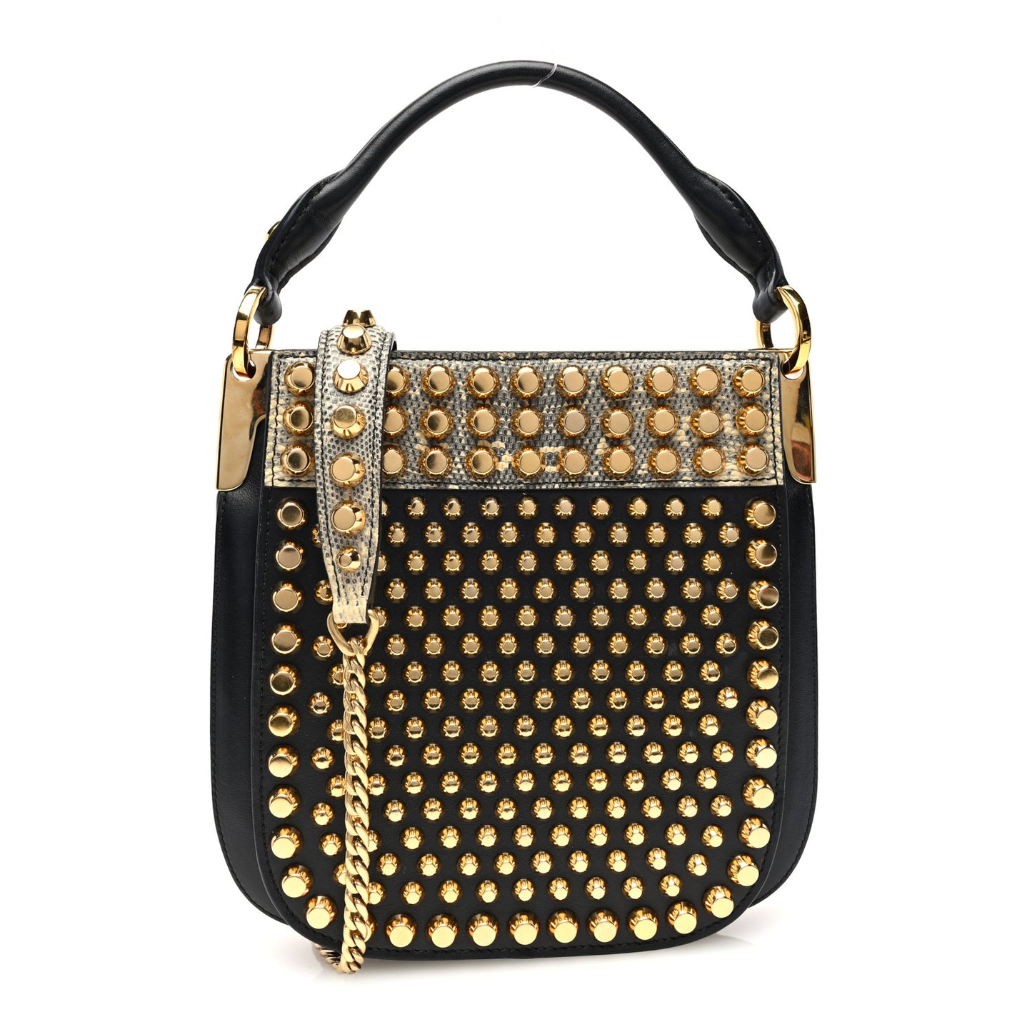 City Calfskin Lucer Studded Small Margit Bag Black Roccia