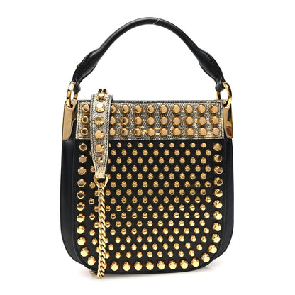 Prada City Calfskin Lucer Studded Small Margit Bag Black Roccia 1 of 9