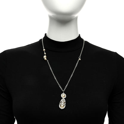 Chanel Crystal Pearl CC Necklace Silver 3 of 5