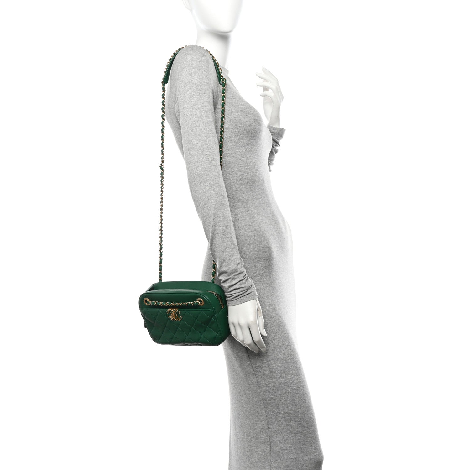 Chanel Goatskin Quilted Chanel 19 Camera Case Green 2 of 10