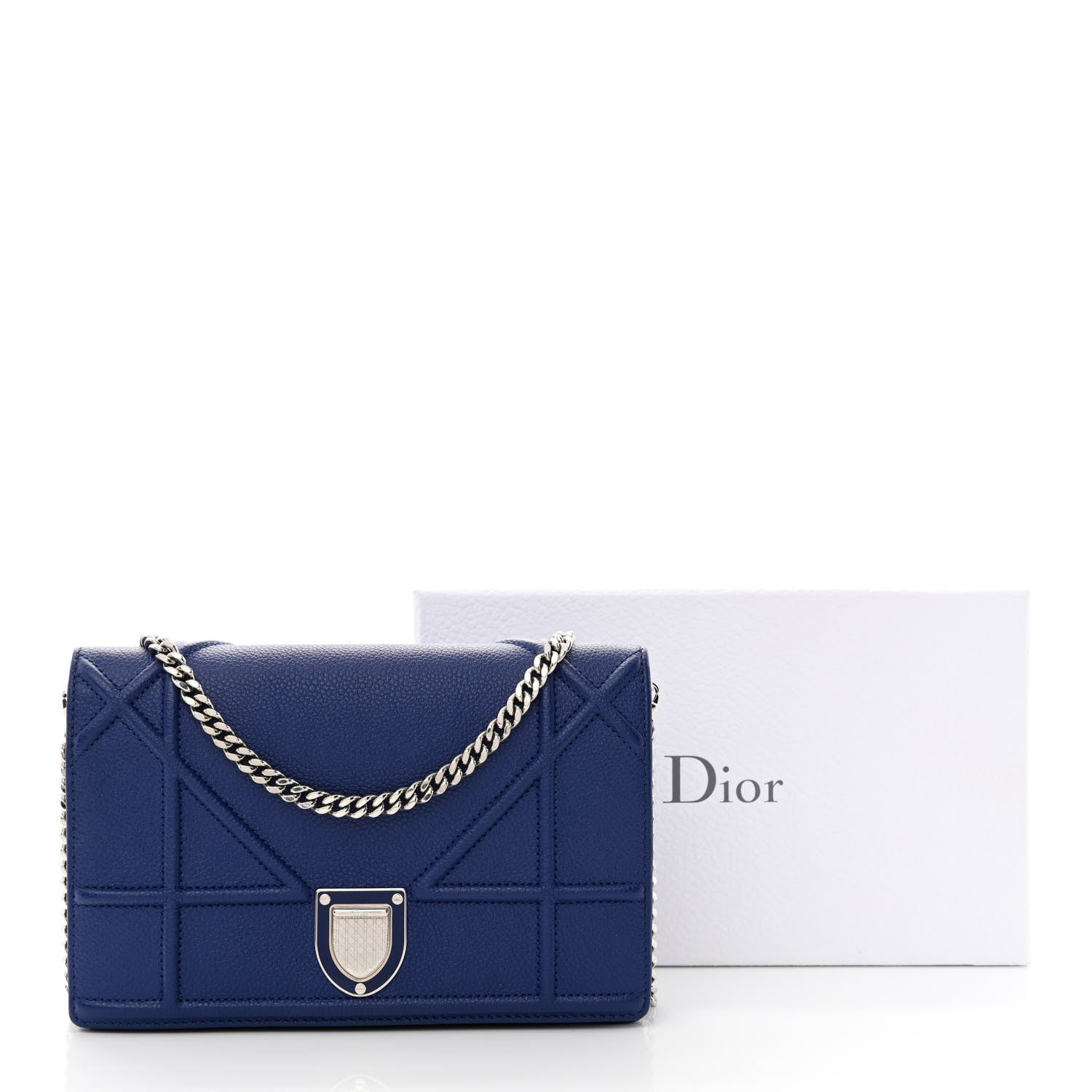Christian Dior Grained Calfskin Diorama Wallet on Chain Pouch Blue 12 of 12