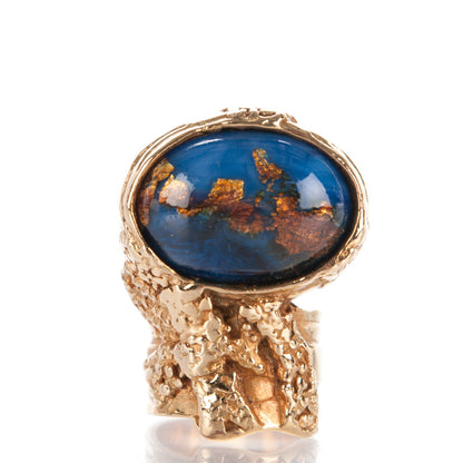 Saint Laurent Glass Cabochon Arty Ovale Ring 6 Blue Gold 1 of 3