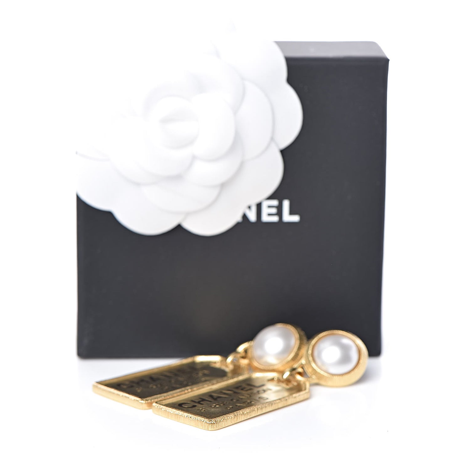 Pearl CC Tags Drop Earrings Gold