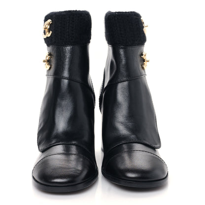 Chanel Calfskin Knit CC Short Boots 37 Black 2 of 7