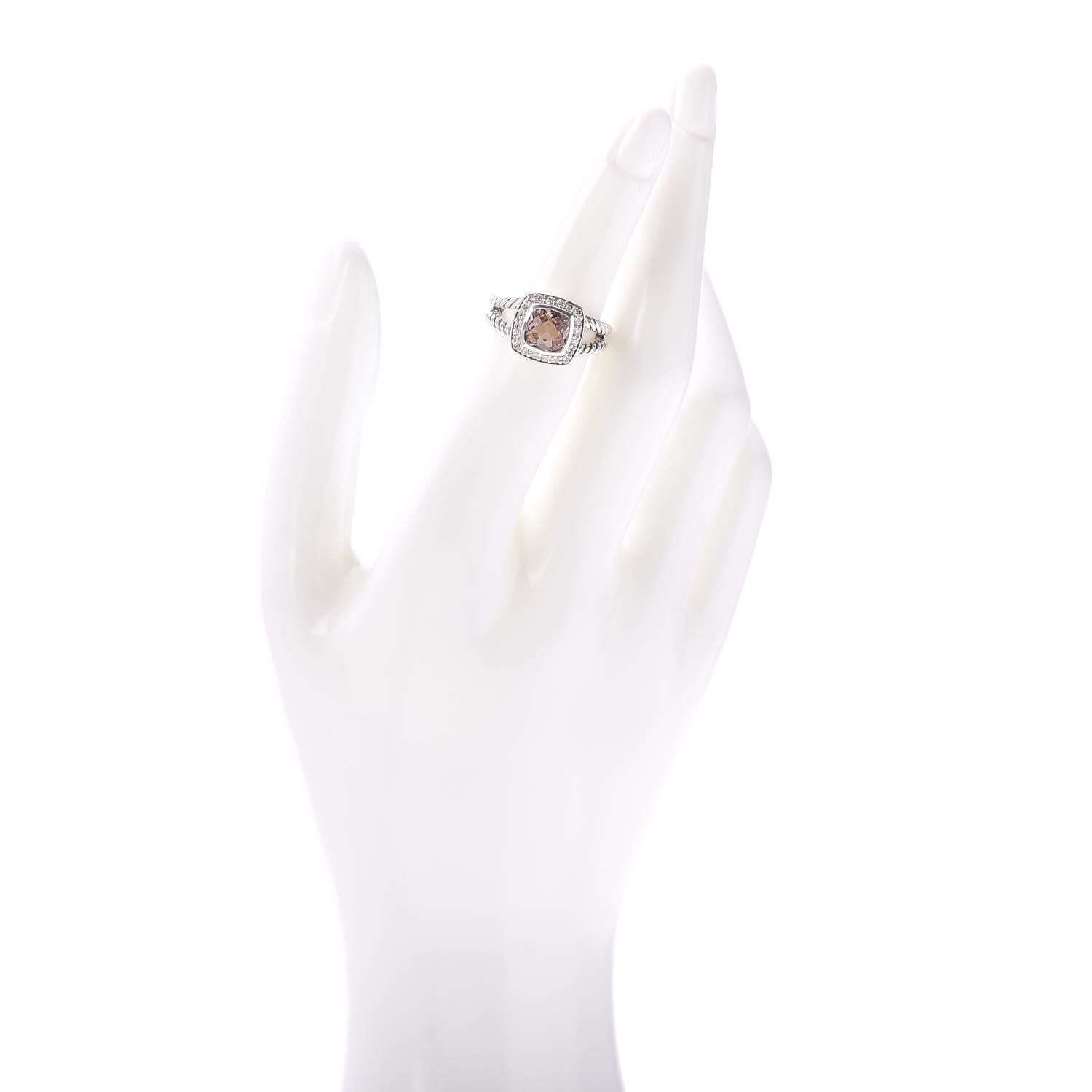 David Yurman Sterling Silver Diamond Morganite 7mm Petite Albion Ring 49 5 2 of 5