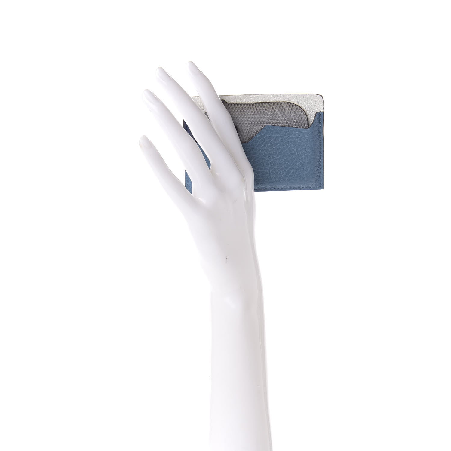 Hermes Togo Lizard Polar Bear Petit H Card Case Bleu De Malte Bleu Glacier White 2 of 7