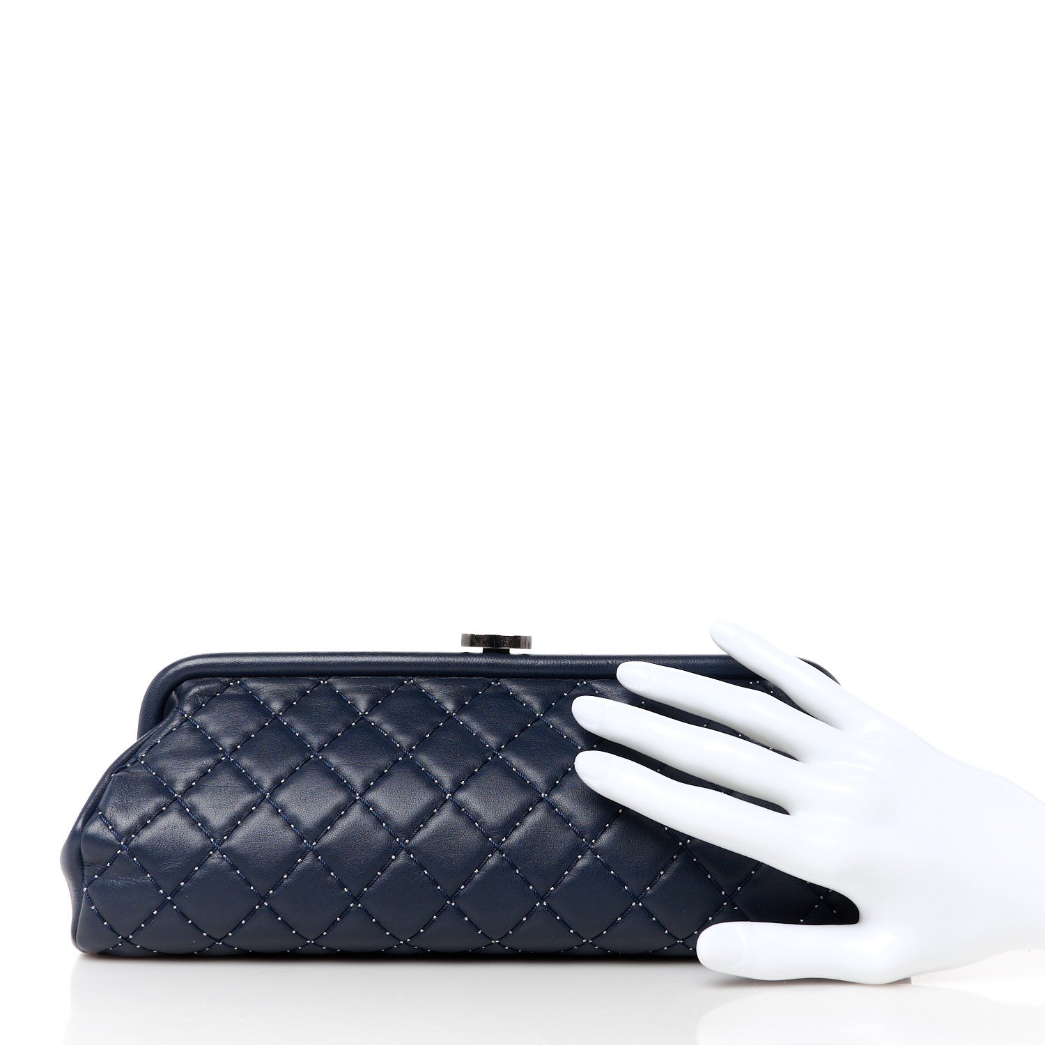 Chanel Lambskin Stitched Timeless Clutch Navy 2 of 10
