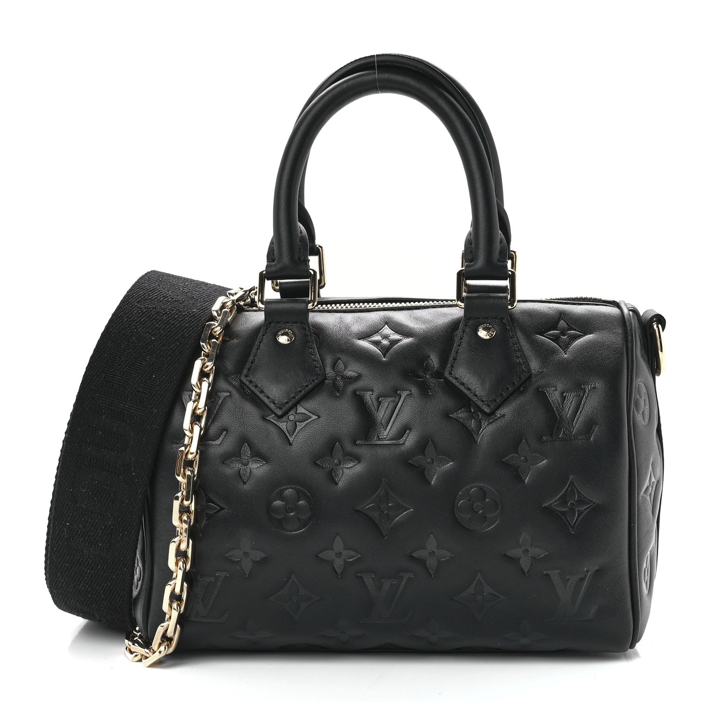 Lambskin Embossed Monogram Speedy 22 Bandouliere Black