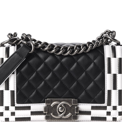 Chanel Calfskin Checkerboard Trim Small Boy Flap Black White 10 of 10