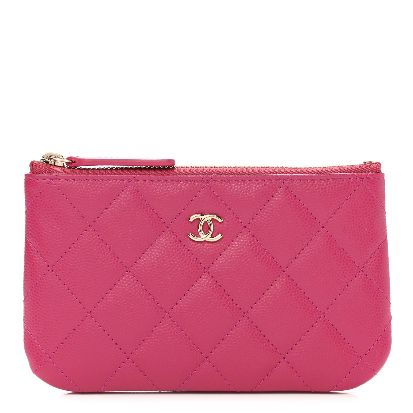 Caviar Quilted Small Cosmetic Case Fuchsia