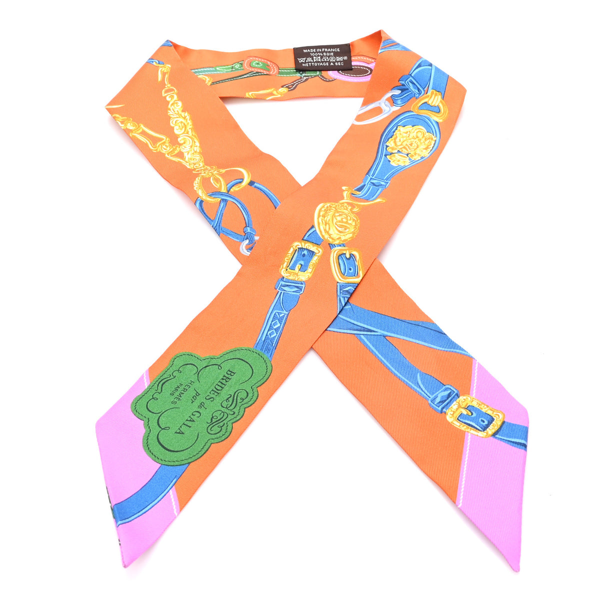 Hermes Silk Brides De Gala Applique Pique Twilly Orange Bleu Azur 1 of 3