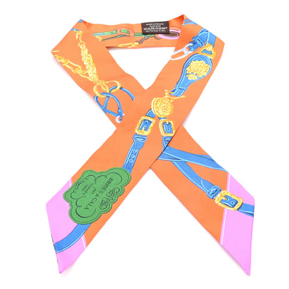 Hermes Silk Brides De Gala Applique Pique Twilly Orange Bleu Azur 1 of 3