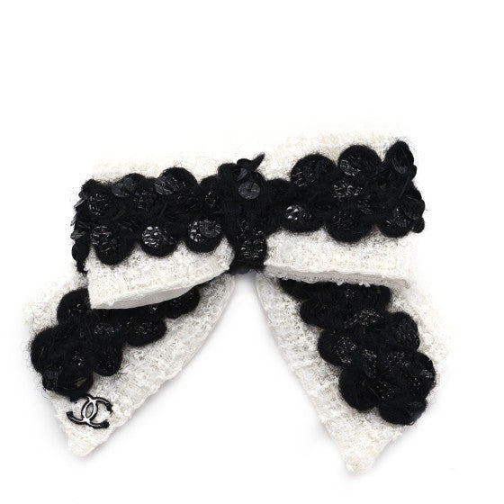 Chanel Lace CC Bow Brooch Black White 1 of 4