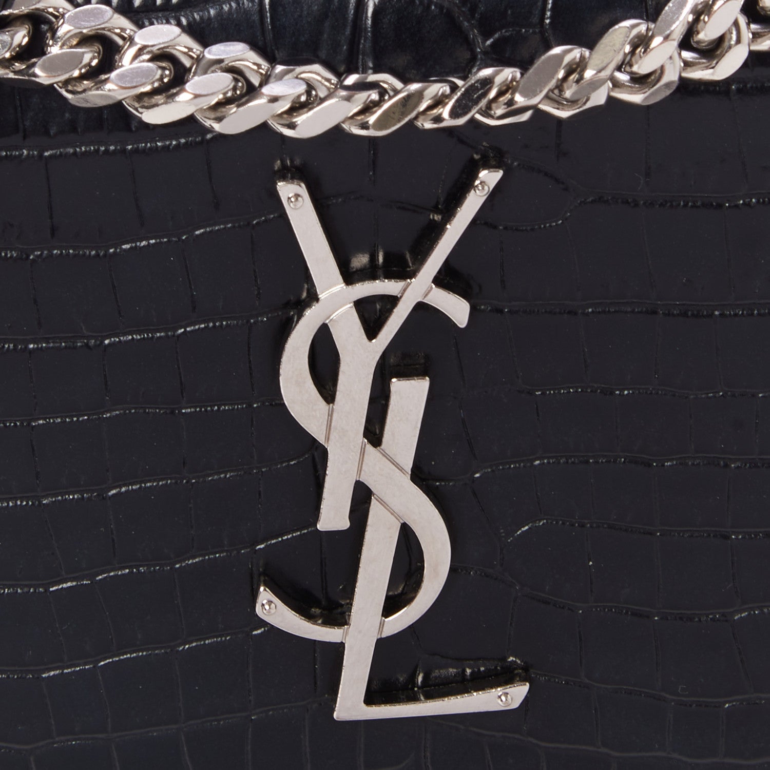 Saint Laurent Calfskin Crocodile Embossed Medium Monogram Sunset Black 8 of 9