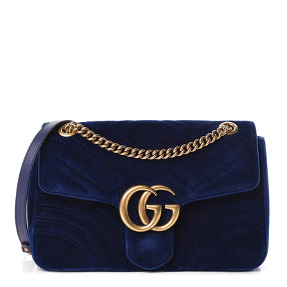 Gucci Velvet Matelasse Medium GG Marmont Shoulder Bag Cobalt Blue 1 of 15
