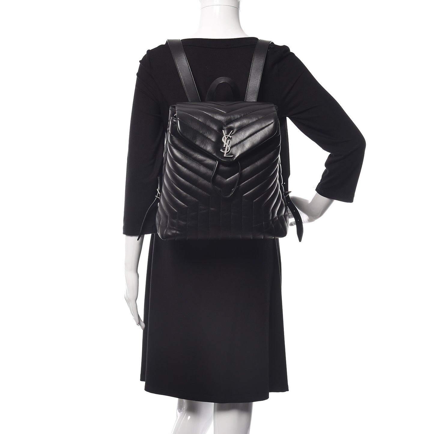 Calfskin Y Quilted Monogram Medium Loulou Backpack Black