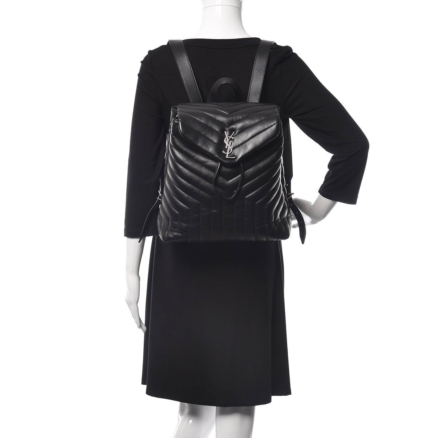 Saint Laurent Calfskin Y Quilted Monogram Medium Loulou Backpack Black 2 of 10