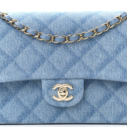 Chanel Printed Denim Quilted Medium Double Flap Light Blue 8 of 11