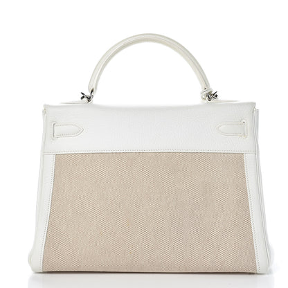 Hermes Taurillon Clemence Toile Kelly Retourne 32 White 5 of 40