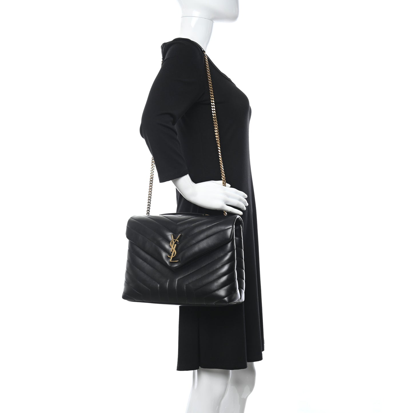 Calfskin Y Quilted Monogram Medium Loulou Chain Satchel Black