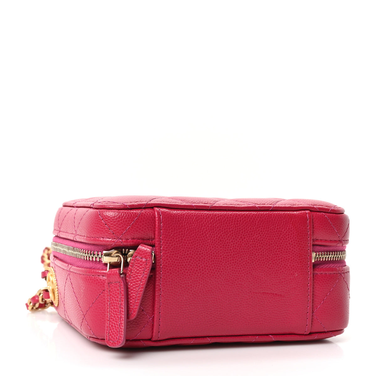 Caviar Quilted Twist Your Buttons Clutch With Chain Fuchsia
