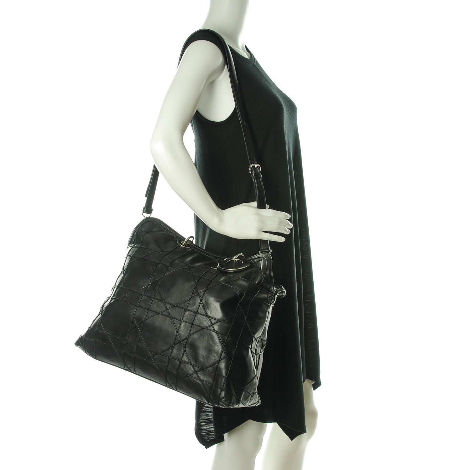 Christian Dior Lambskin Cannage Large Granville Tote Black 2 of 7